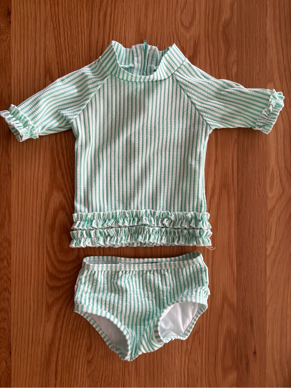 Ruffle Butts Mint Striped Rash Guard Set